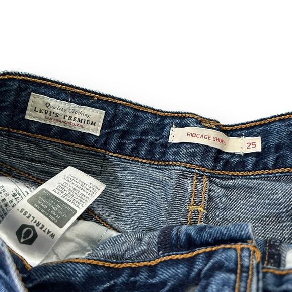 Levi's Premium RIBCAGE Shorts Blue Button-Fly Frayed Hem Womens Size 25 - Picture 2 of 9